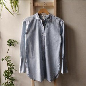 H & M Pinstripe Blue and White Menswear Inspured Long Tuxedo Blouse